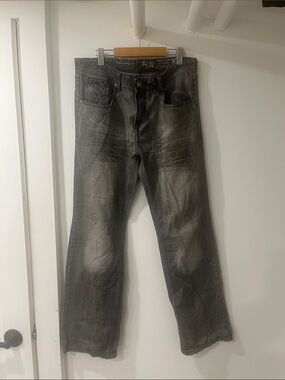 2000s Marc Ecko Men's Faded Black Straight Jeans